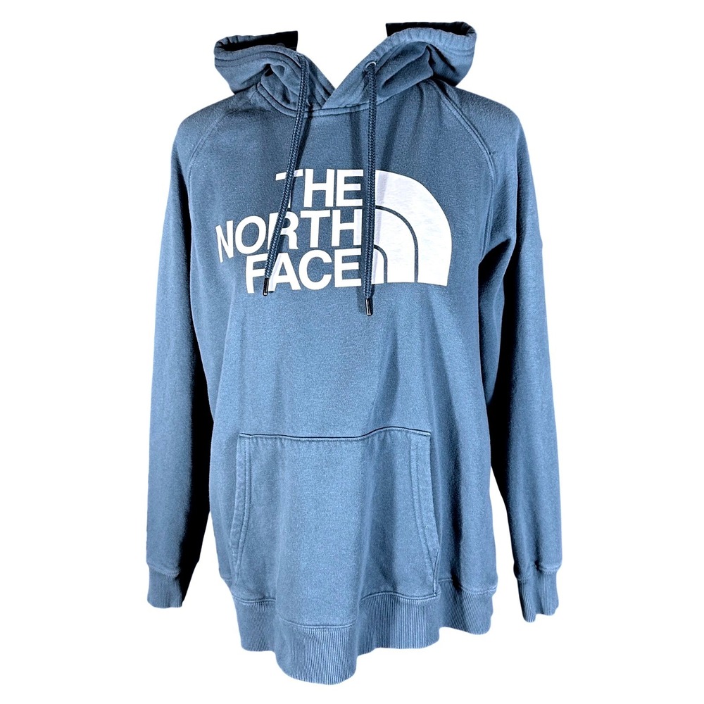 The North Face Hoodie Women Large Blue Logo Pullover Sweatshirt Regular Fit